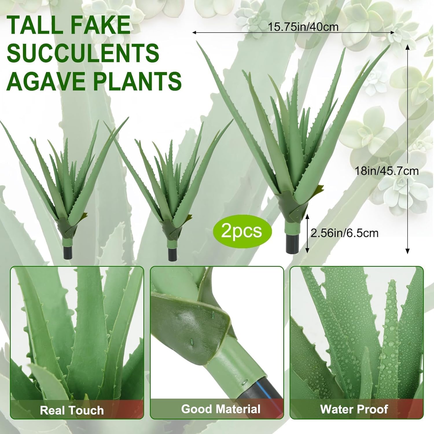 Zythrem 18" Large Agave Plant Faux Cactus Artificial Succulents Realistic UV Resistant Outdoor Faux Plants Tall Fake Aloe Plant for Planters Yard Front Porch Patio Indoor Home Decor - Image 3
