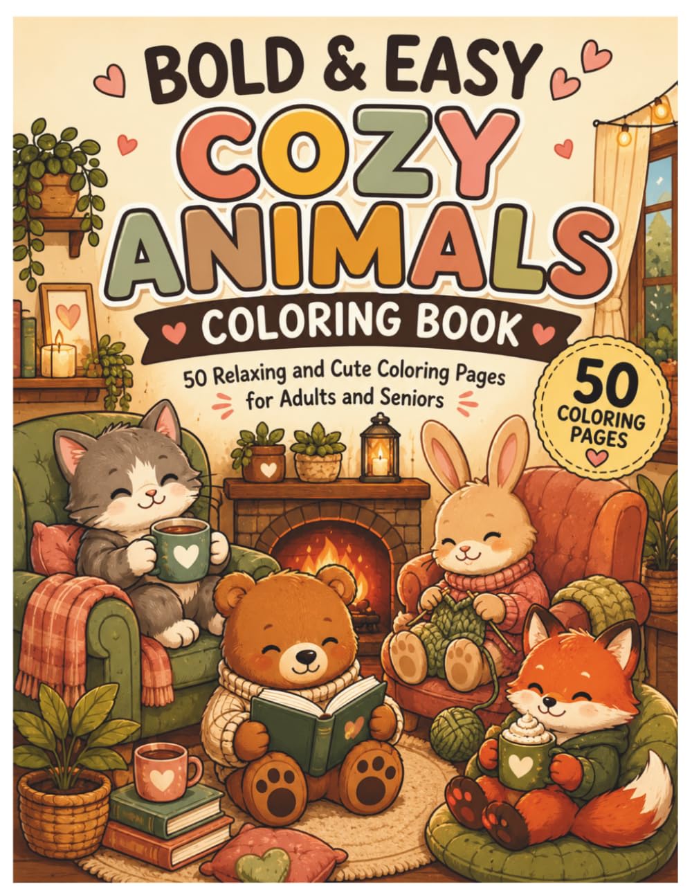 Bold & Easy Cozy Animals Coloring Book: 50 Relaxing and Cute Coloring Pages for Adults and Seniors (Bold & Easy Cozy Coloring Books)