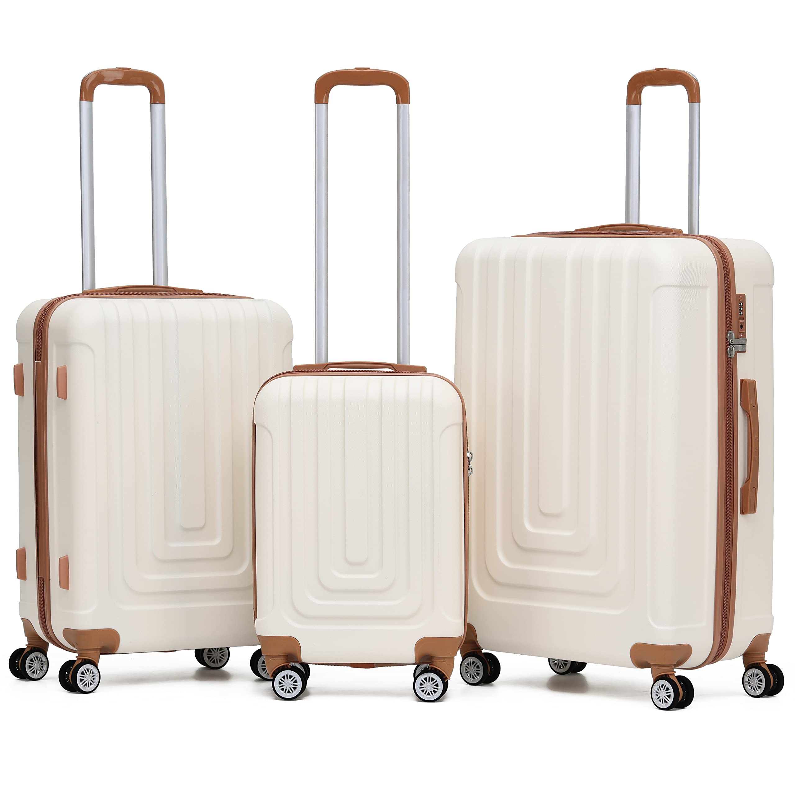 Flight Knight Premium Lightweight Suitcase Set - Built-in Side Lock with Double Spinner Wheels - Highly Durable ABS Hard Shell Sets - Set of 3 Suitcases (S+M+L)