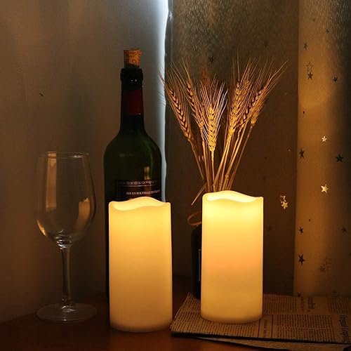 Miniatura 5 de GenSwin Velas de pilar sin llama impermeables para exteriores de 3 x 6 pulgadas con temporizador, funciona con pilas, luz LED parpadeante cálida