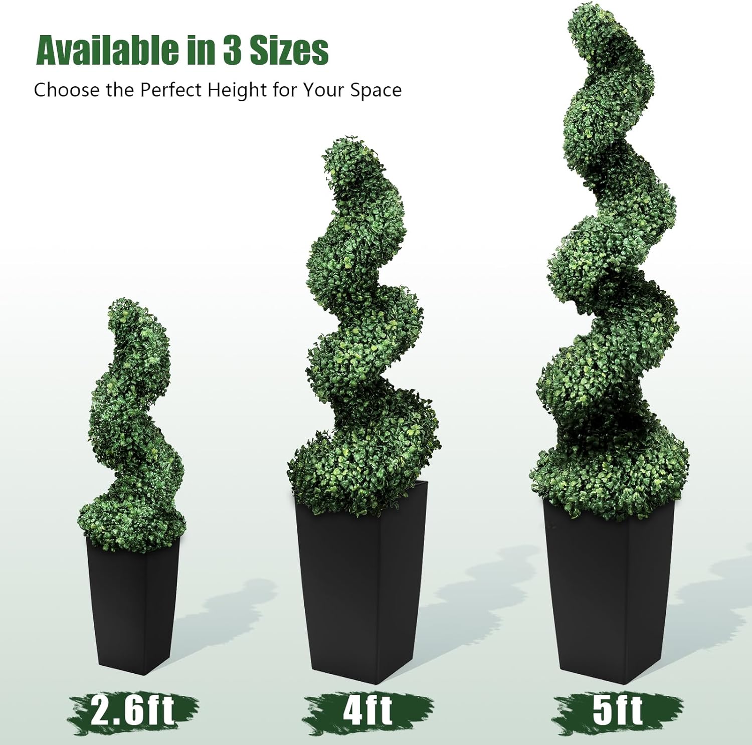 Mavis's Diary 5FT Artificial Spiral Topiary Trees, Set of 2 UV Resistant Faux Boxwood Plants in Square Planter, Indoor Outdoor Fake Shrubs for Front Porch, Entryway, Patio, Home Decor