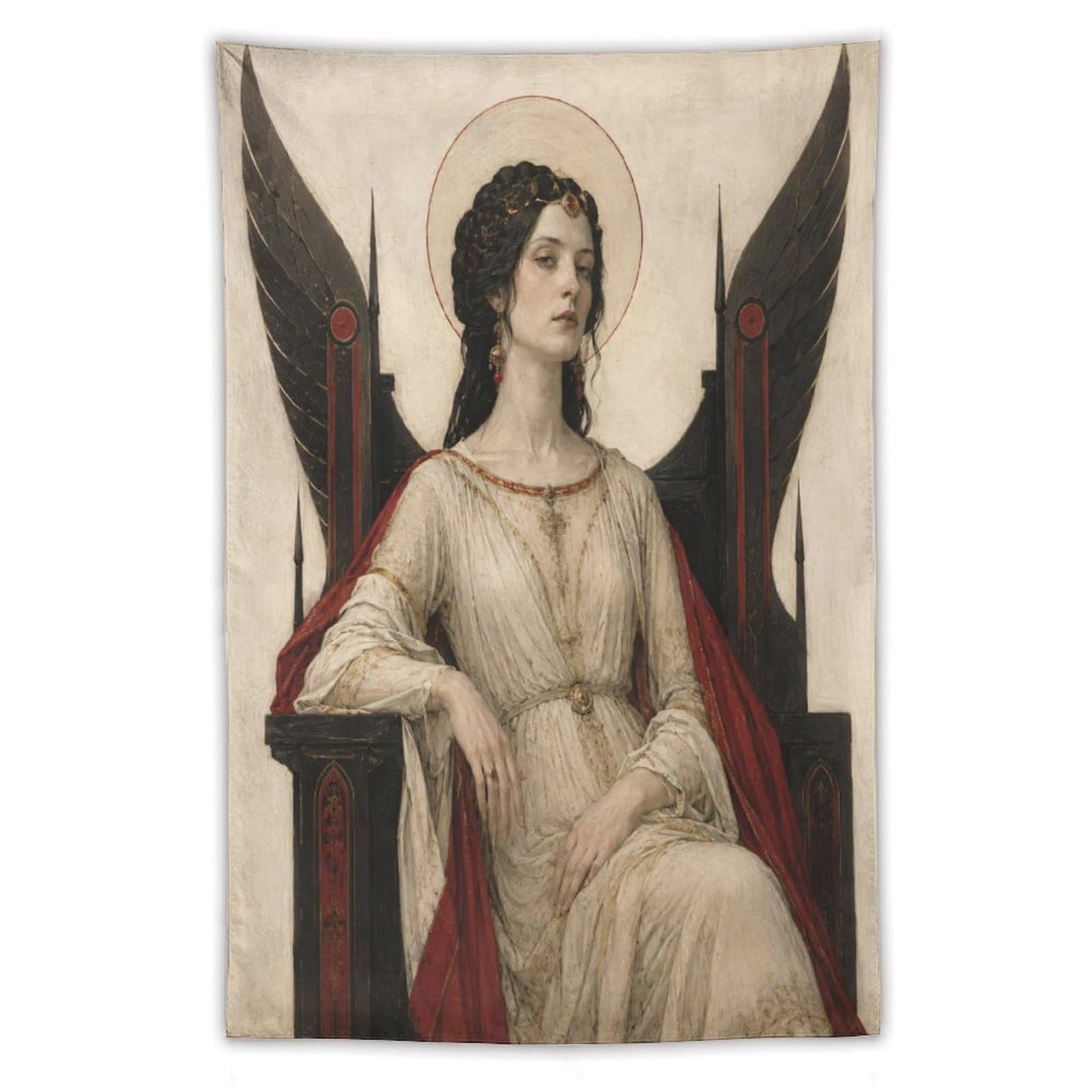 H3B8U2Y5 Gothic Winged Queen Wall Tapestry, Fantasy Illustration Style, Bed