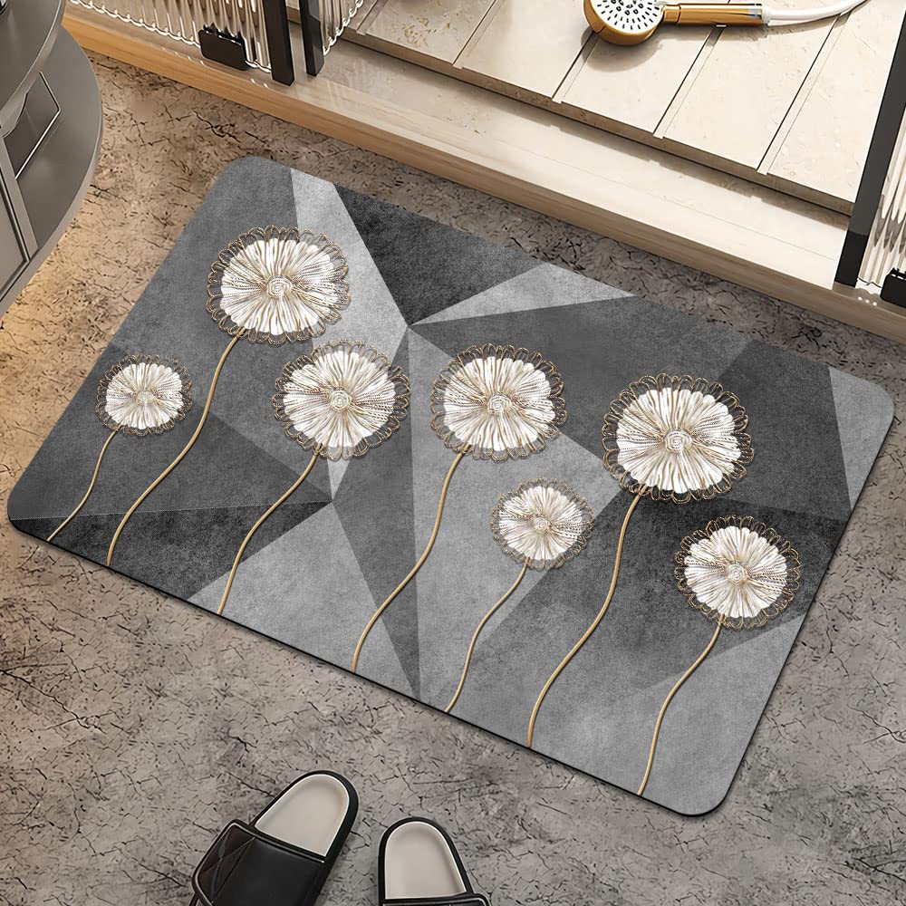 Bath Mat Rug,Modern rhomboid flower artNon Slip Quick Dry Super Absorbent Thin Bathroom Rugs Fit Under Door-Easy to clean Bathroom Floor Mats-Shower Rug for Shower Sink Bathtub(20" x 31"In)
