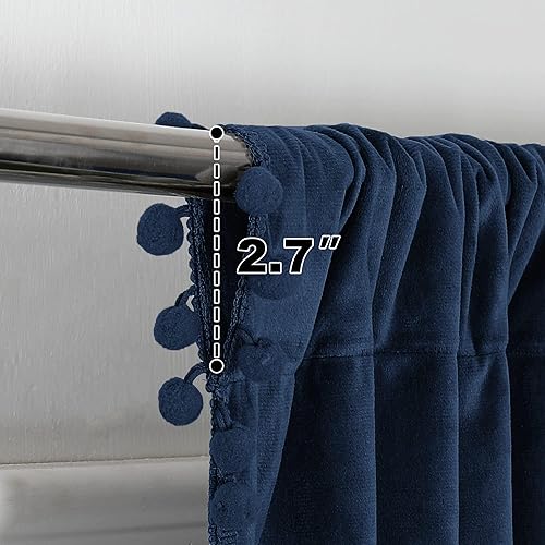 Miniatura 2 de Victree Cortinas opacas de terciopelo con pompones para dormitorio, cortinas opacas de 52 x 72 pulgadas de largo, oscurecimiento de la habitación,