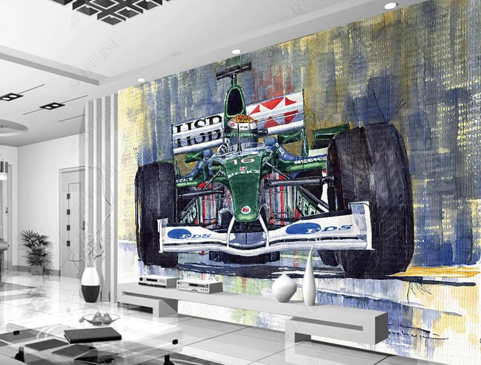 Papier peint intissé voiture de course verte rétro poster géant mural 150x105