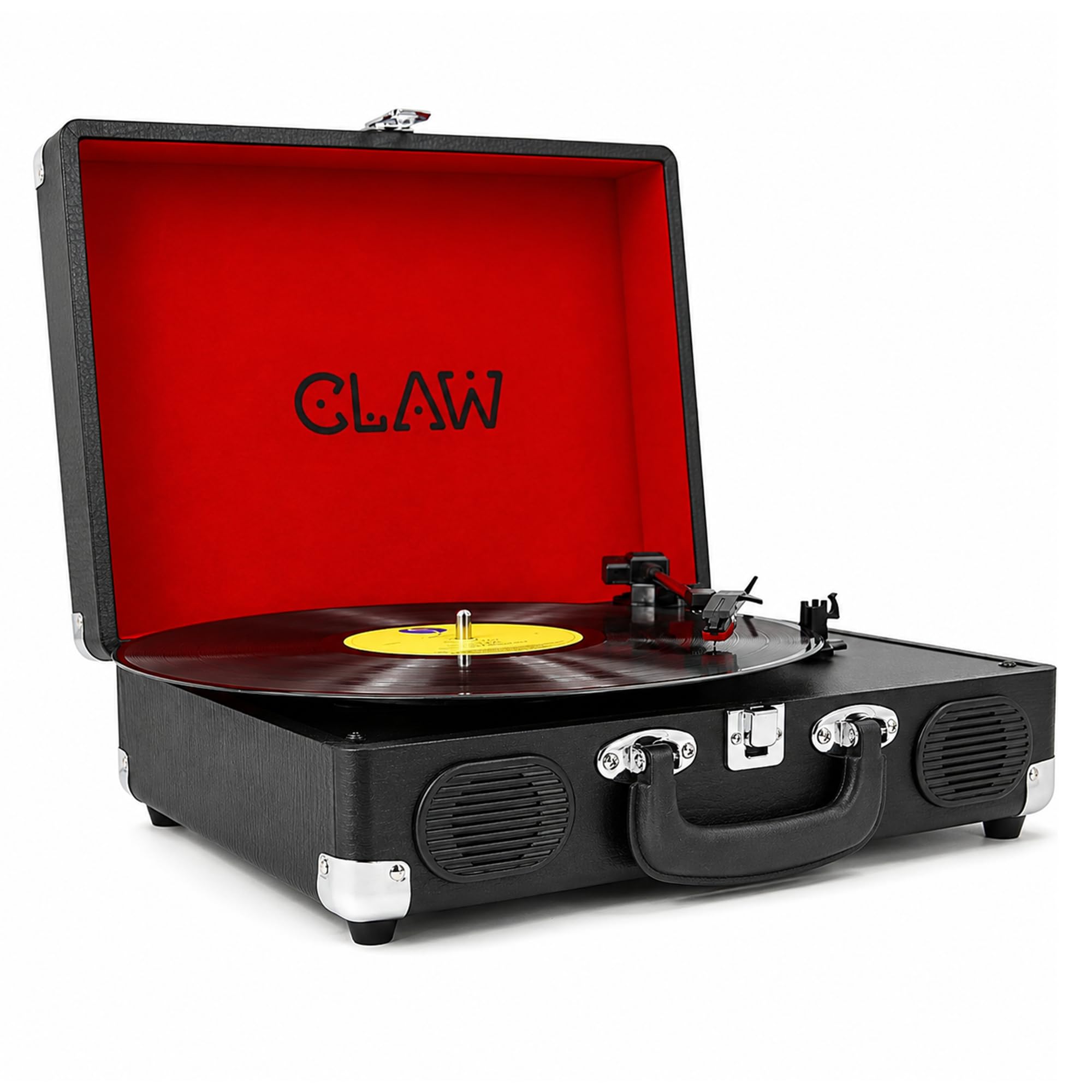 CLAW Stag Portable Pro Bluetooth Vinyl Record Player| Diamond Stylus, 2x5W Speakers, 3-Speed Turntable, RCA Out, AUX in, Headphone Jack, Volume Knob, Auto Stop, Vintage Suitcase Design|Black-image-29