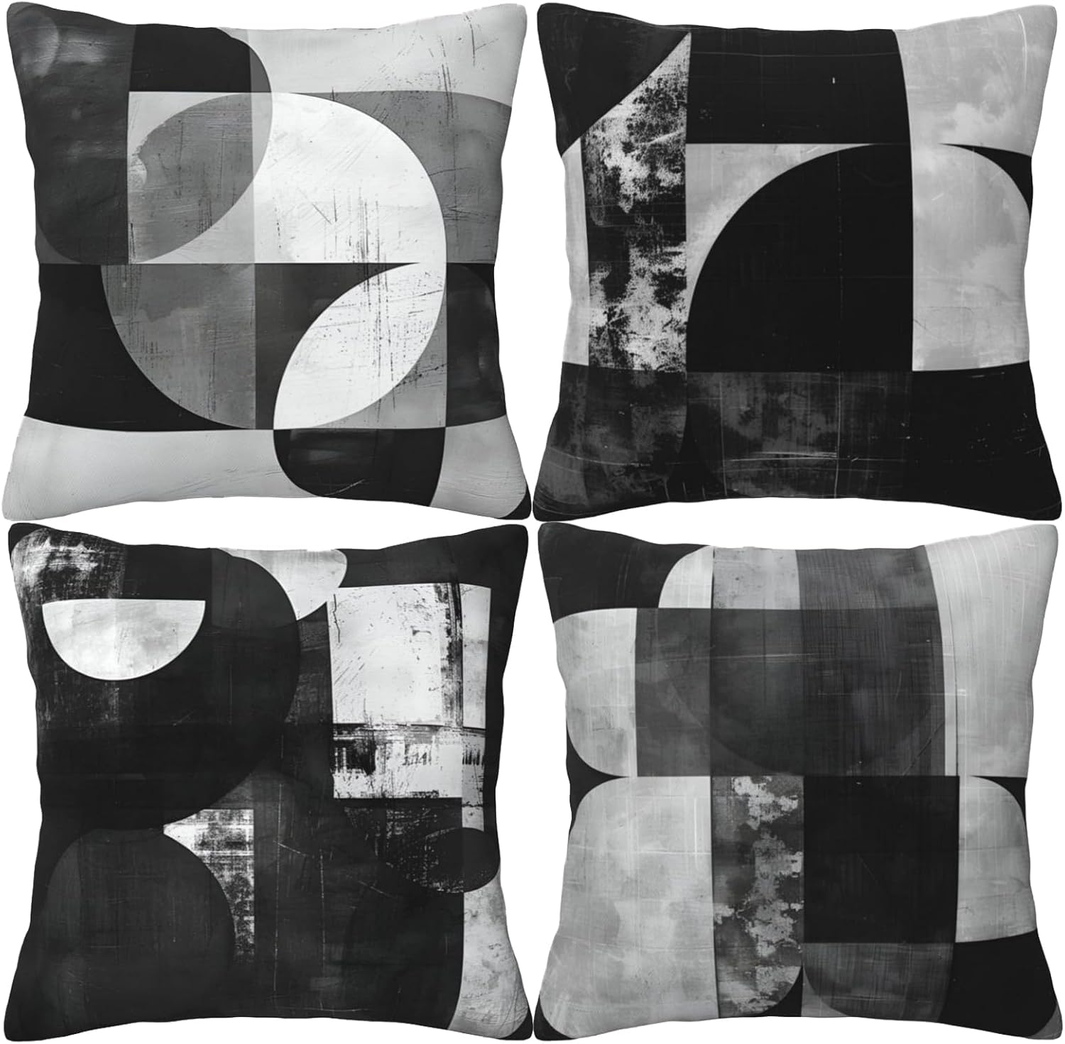 HOSTECCO Grey and Brown Geometric Throw Pillow Covers 20x20 inch Set of 4 Abstract Pillow Cases Contemporary Minimalist Decorative Cushion Covers for Sofa Couch
