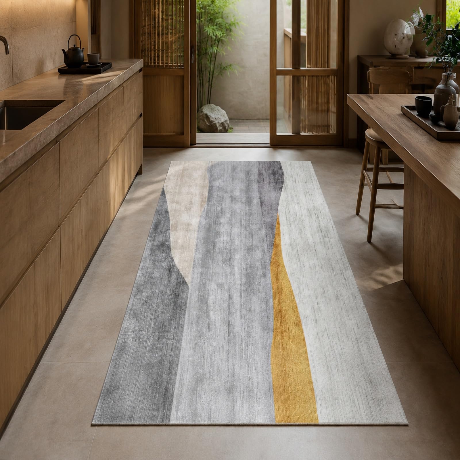 Tapis de salon salle a manger moderne lavable gris jaune