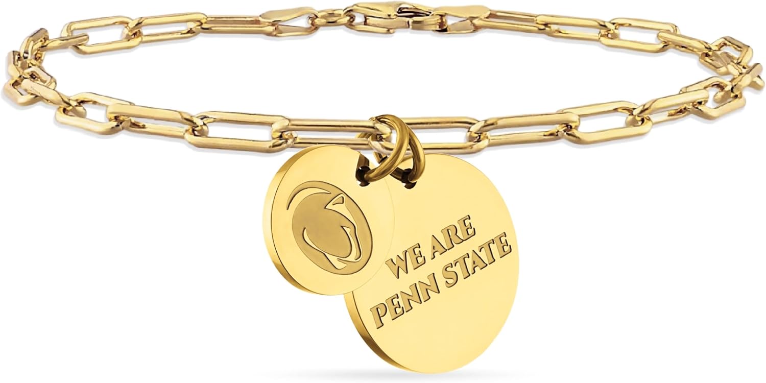 Stone Armory Bracelet for Penn State University – PSU Nittany Lions Jewelry - Paperclip Chain 18K Gold Finish Stainless Steel, Nittany Lion Logo + WE ARE PENN STATE - Adjustable up to 9in, Gift Pouch