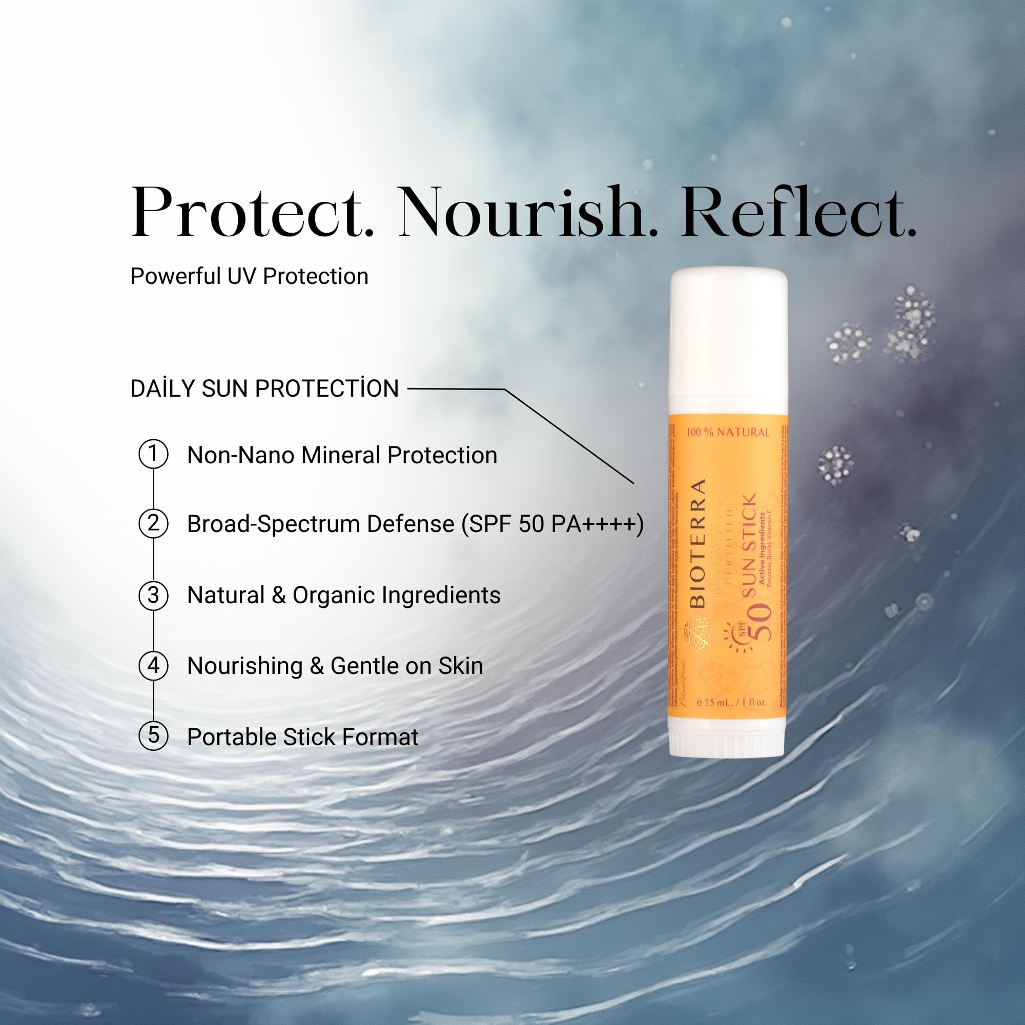 Bioterra SPF 50 Stick Güneş Kremi – Yüksek UVA/UVB Koruma PA++++, Balmumu İçeren Nemlendirici Formül, Kuru Ciltler İçin Koruyucu Bariyer, Pratik Stick Güneş Koruyucu