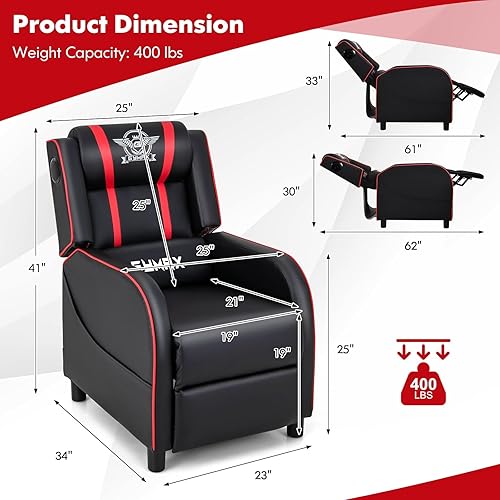 Miniatura 3 de GYMAX Silla reclinable para juegos, silla de masaje para juegos con altavoz Bluetooth, reposapiés ajustable y soporte lumbar, sofá ergonómico único