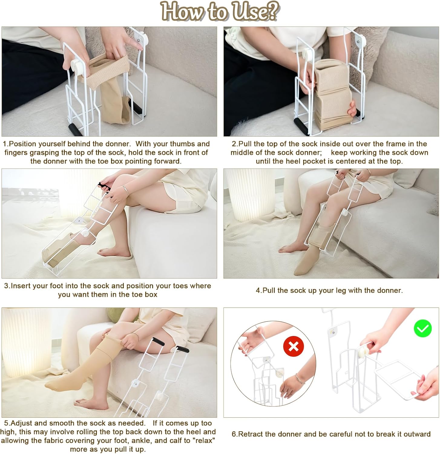 Upgraded Large Compression Sock Aid Device with Extended Handle, Compression Sock Donner Helper with Adjustable Angle, Suitable for Seniors & Cannot Bend & Arthritis & Recovering from Surgery