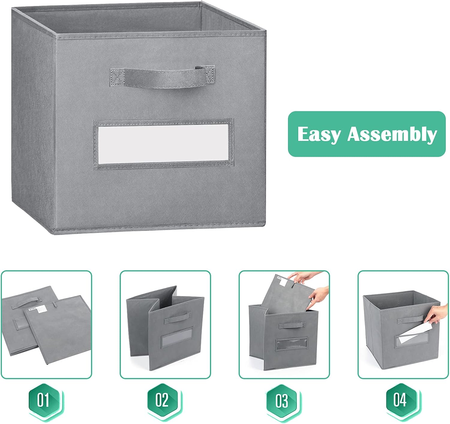 TomCare Storage Cubes, 13 x 13 Inch Cube Storage Bins 8-Pack Fabric Storage Baskets with Label Window Cards Collapsible Storage Boxes Cube Organizers Bins Foldable Storage Bins for Shelves (Grey)