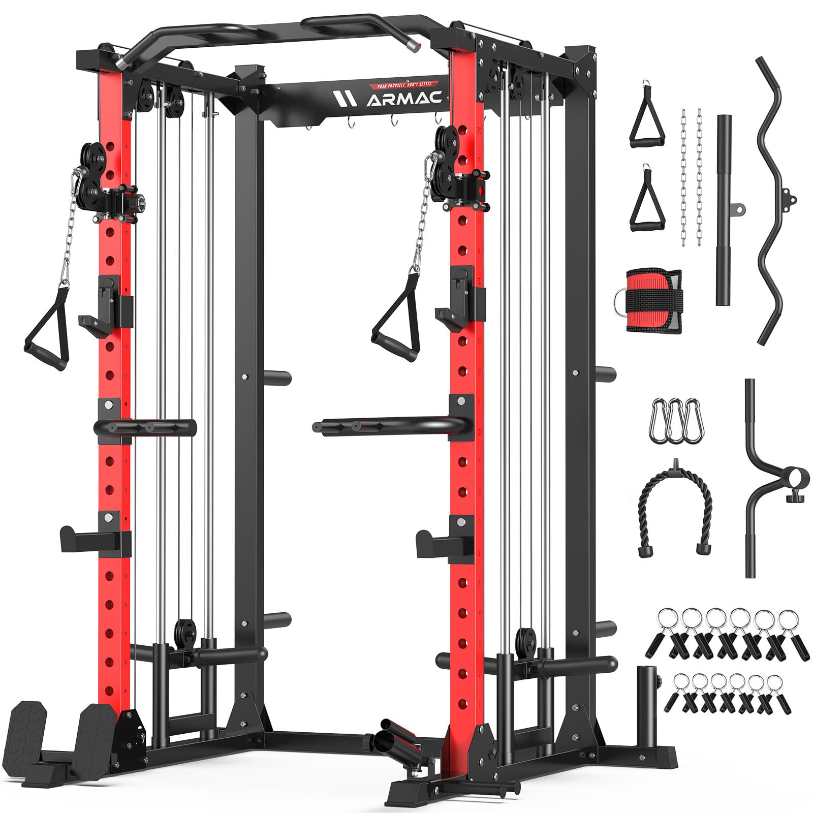 ARMAC Multi-Functional Power Rack-2000lbs Capacity All-in-One Squat Rack with Dual Pulley System, Power Cage for Home Gym Strength Training