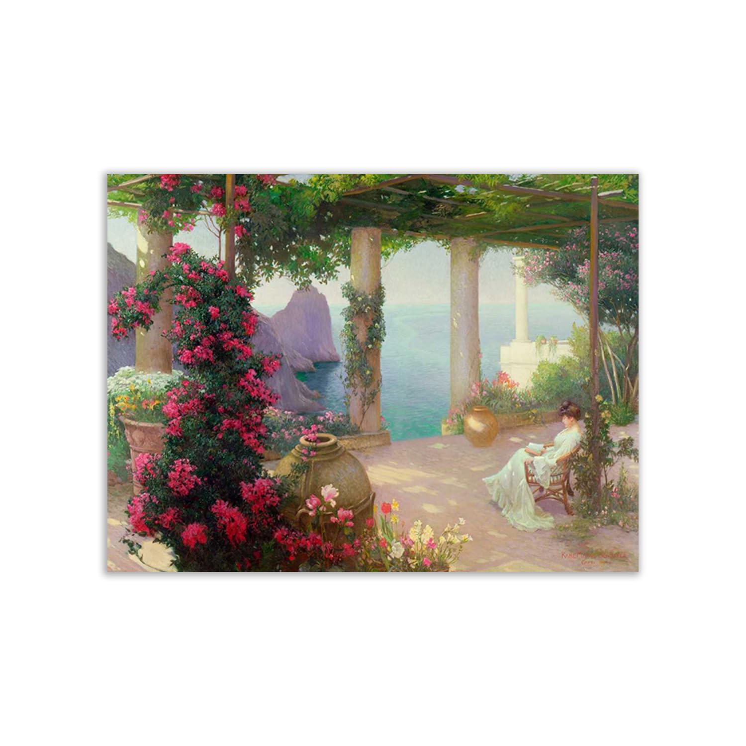 DìMò ART Print on Paper (Poster) Karl Maria Schuster The Terrace, Capri size 80x60 CM (31,49x23,68 inches)