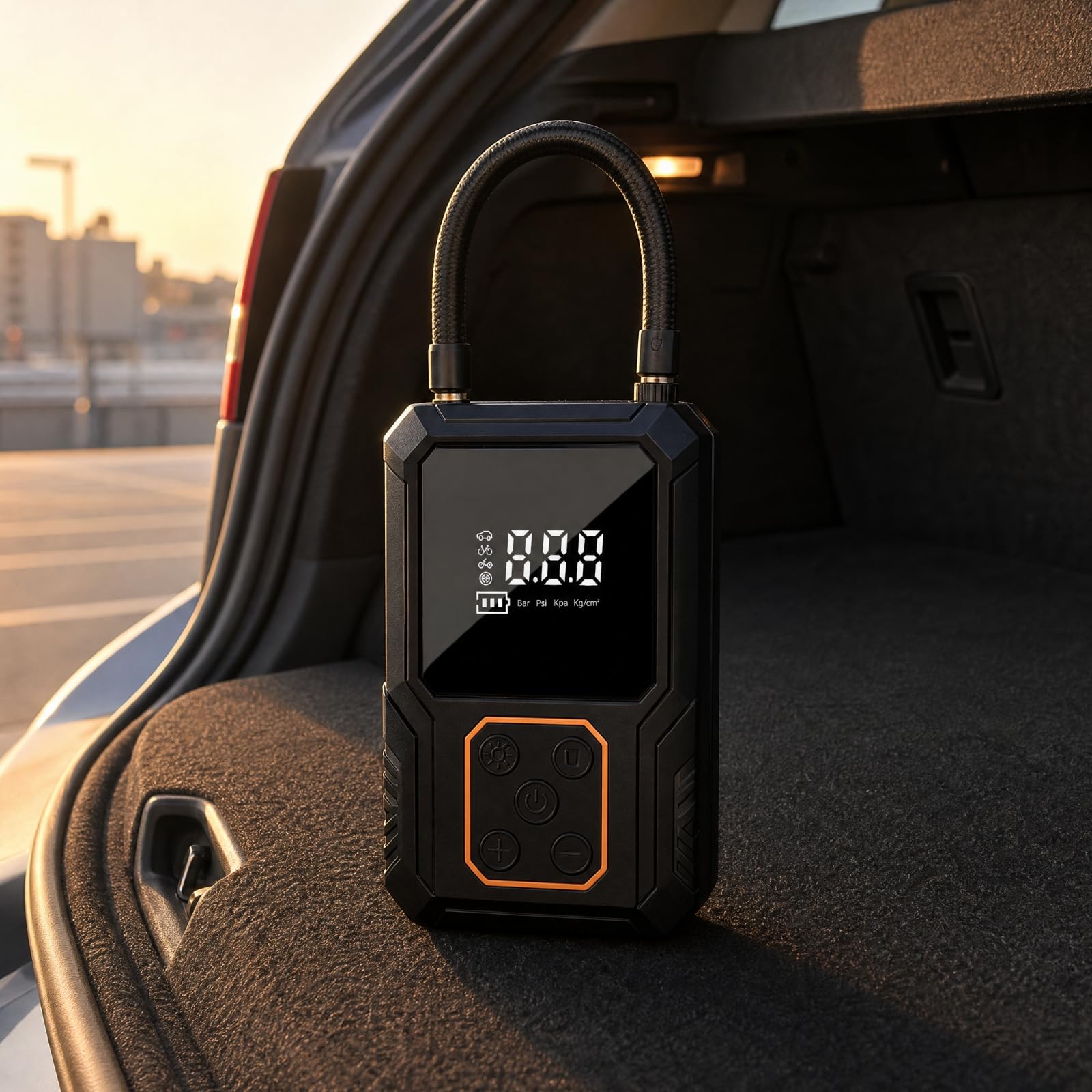 Compresor para Ruedas Automóvil con Medidor Digital y Luz Led Incorporada Inflado Manual Compacto para Vehículos y Pelotas portivas Acuado para Uso Doméstico y Taller
