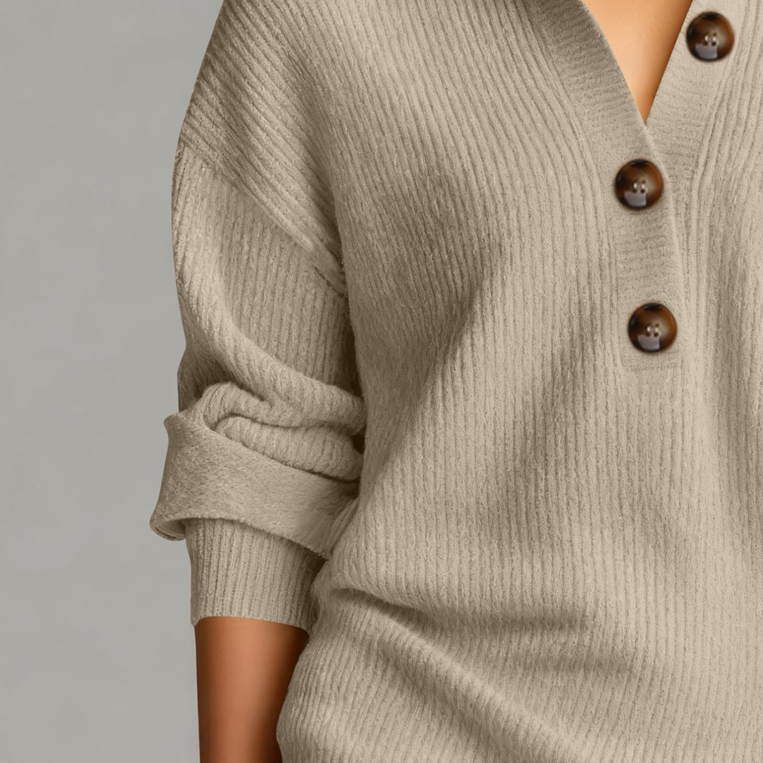 Womens Cable Knit Midi Sweater Dress Button Up Long Sleeve Turtleneck Collared Pullover Solid Tunic Sweater with Pocket