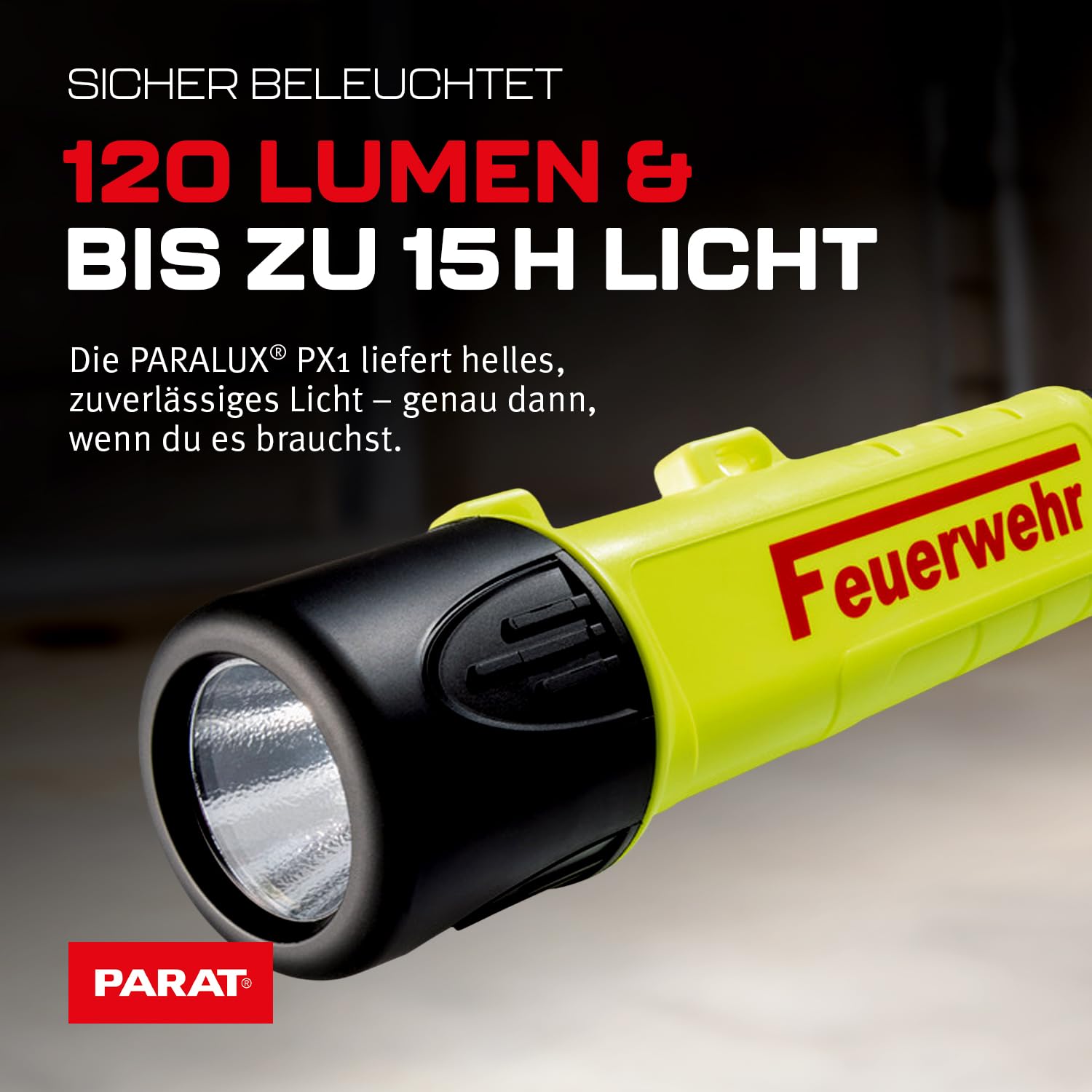 Parat PARALUX® PX1 FEUERWEHR Set für R.Heros Smart/Matrix Links | LED Arbeitsleuchte mit 120 Lumen | EX-geschützte LED Taschenlampe | Wasserdichte Helmlampe | inkl. Batterien, Adapter & Halterung