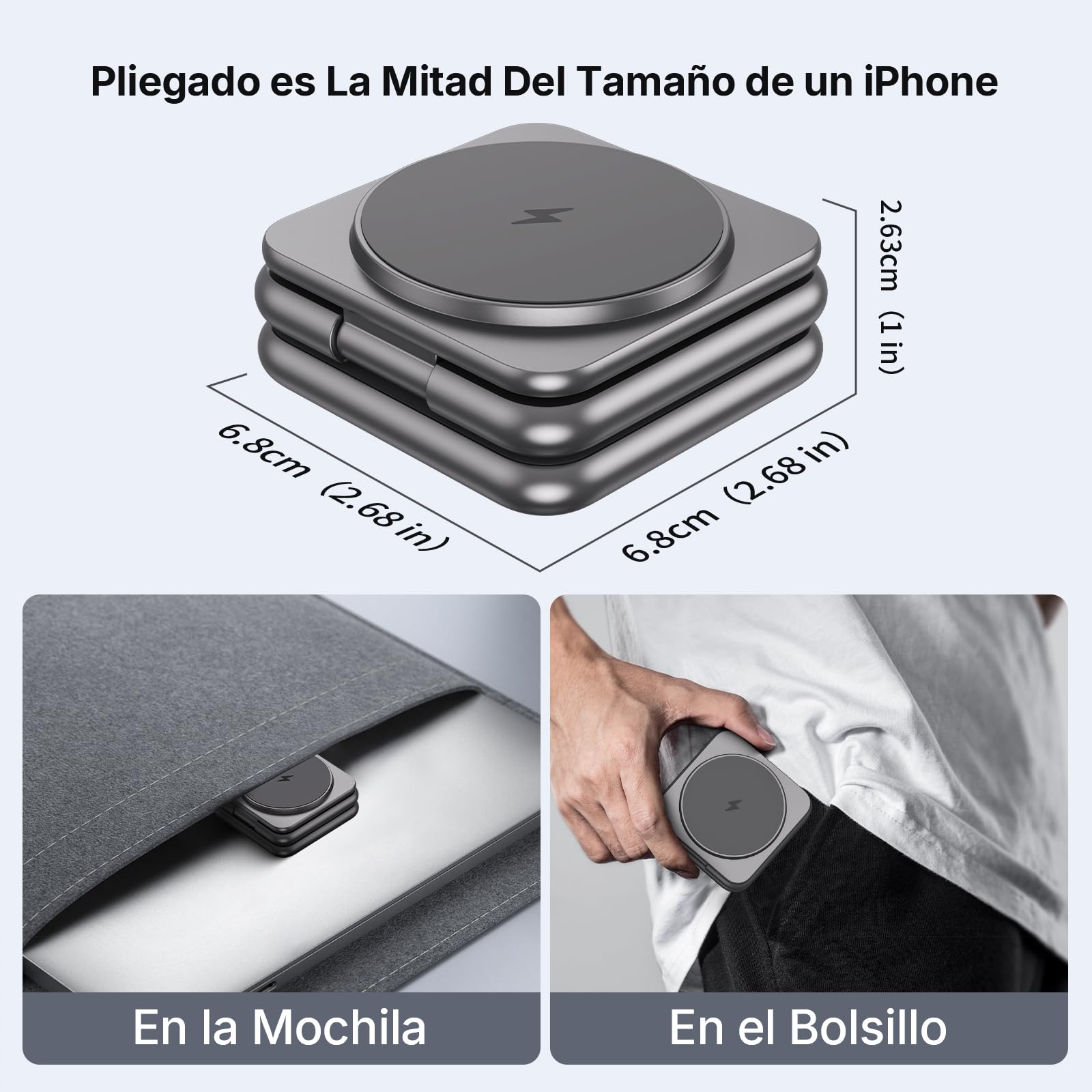 Cargador Inalambrico, Plegable 3 en 1 Base Cargador para iPhone y Apple Watch, Compatible con iPhone 17/16/15/14/13/12 Series, Apple Watch 10/9/8/7/6/SE/5/4, para AirPods 2/3/4/Pro