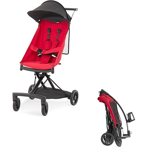 Evolur Roamer Ultra Light Umbrella Stroller in Red, Quick One-Hand Easy Fold, 5-Point Safety Harness, Adjustable Canopy, Lightweight Aluminum Frame