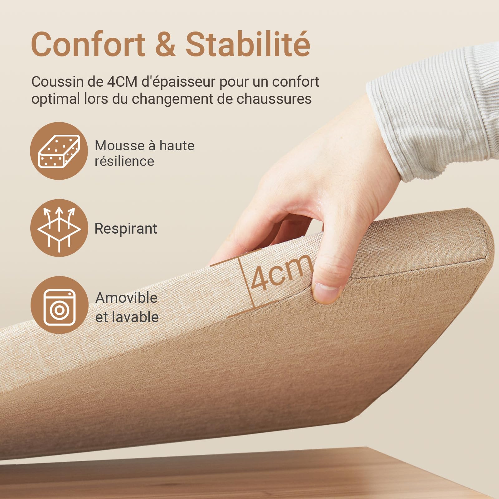 SoBuy Banc Chaussure Bambou avec Assise 121x35x49cm pour entrée | 2 portes coulissantes, 6 compartiments spacieux, MDF E1 et bambou, coussin lin respirant, charge 230kg FSR163-N