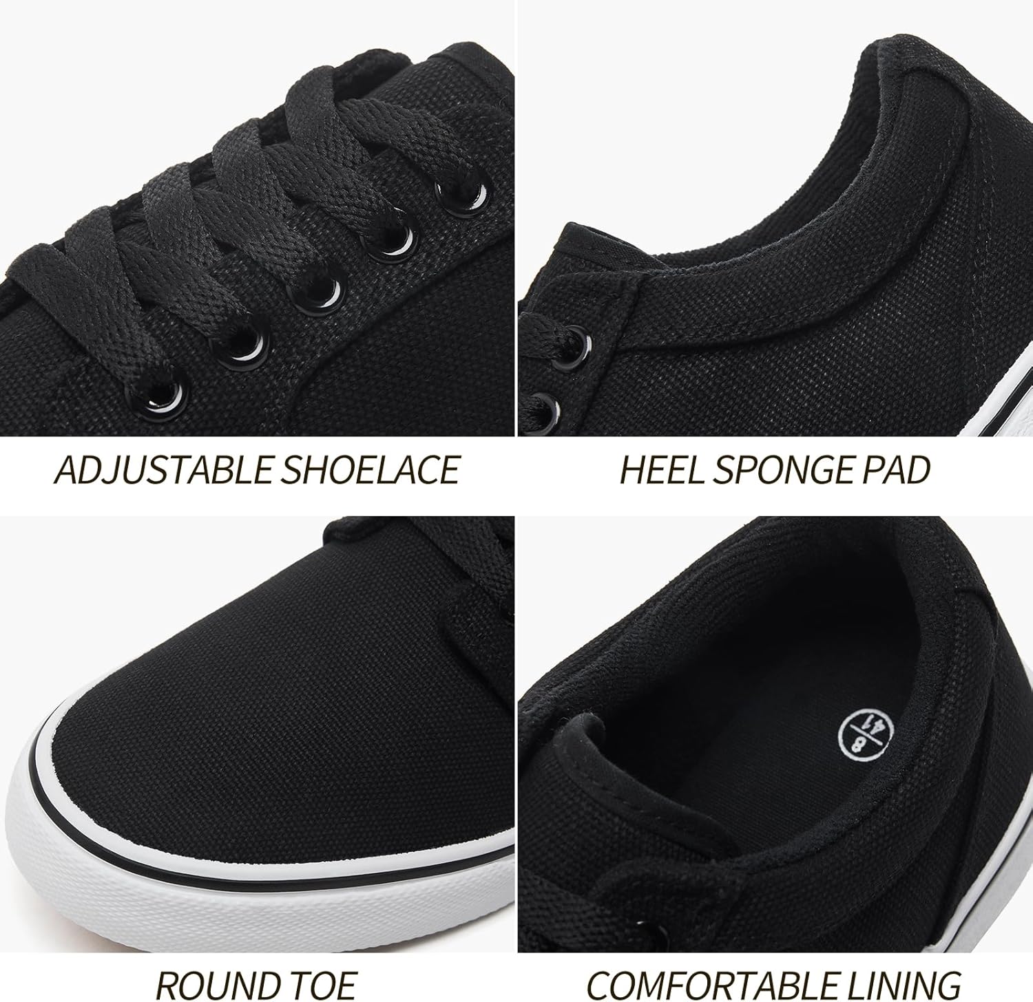 BENPAO Mens White Casual Shoes All Black Fashion Sneakers for Men Low Top Lace Up Canvas Shoes - Image 5