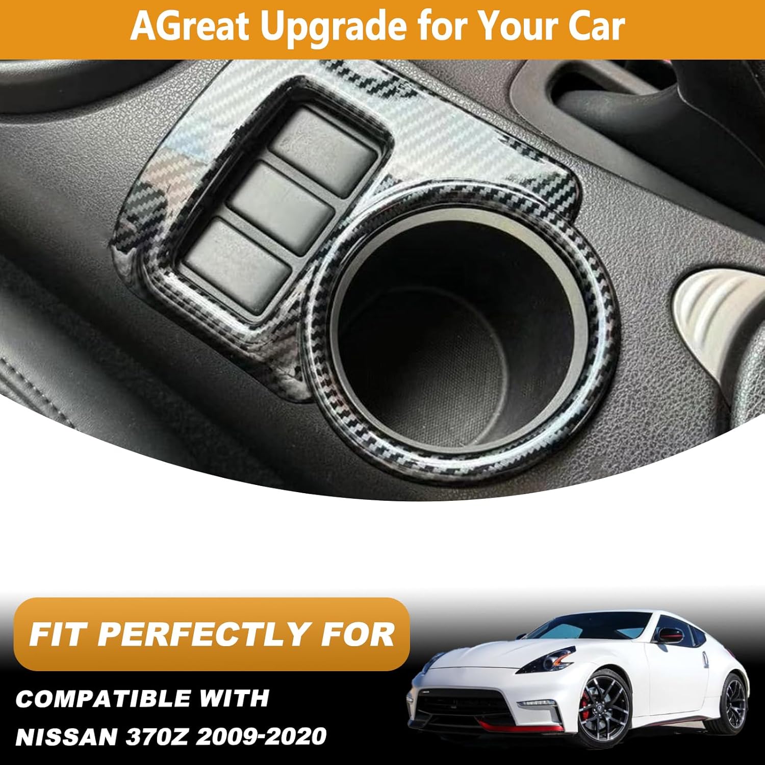Car Center Consoles Cup Holder Panel Trim Cover Compatible with Nissan 370Z 2009-2020 ABS Consoles Seat Heating Button Panel Cover Anti-Scratch Decorative Sticker