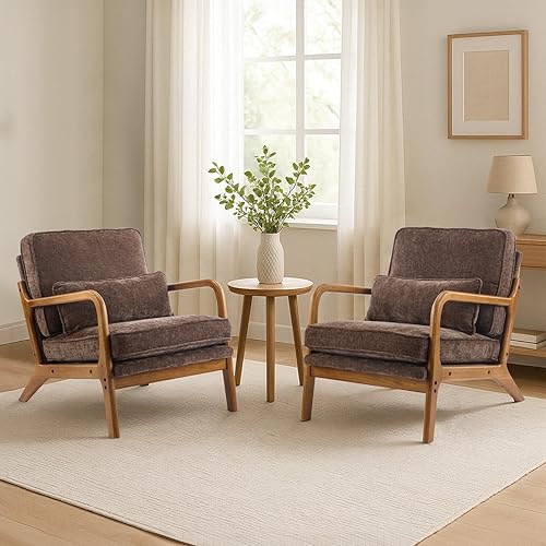 Miniatura 37 de Karl home Silla decorativa moderna de mediados de siglo con almohada, silla tapizada de tela bronceadora, con brazo de salón con marco de madera