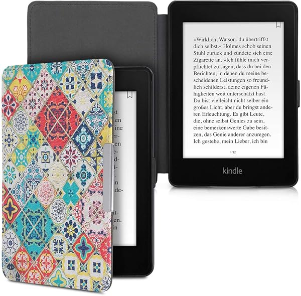 kwmobile カバー Amazon Kindle Paperwhite対応 ケース - 電子書籍リーダー オートスリープ PUレザー 青色/赤色/ライトブラウン - 5