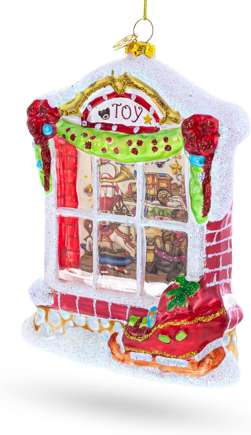 Winter Wonderland Toy House Blown Glass Christmas Ornament