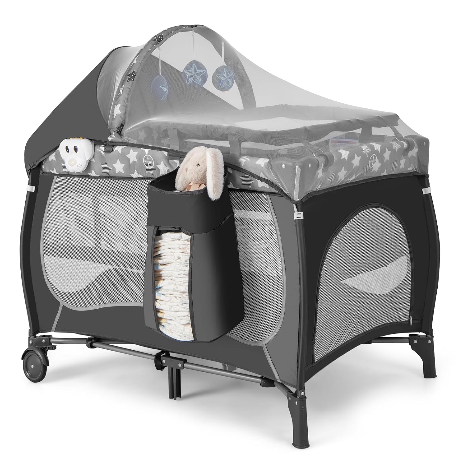 BABY JOY 5 in 1 Pack and Play, Portable Baby Playard with Adjustable