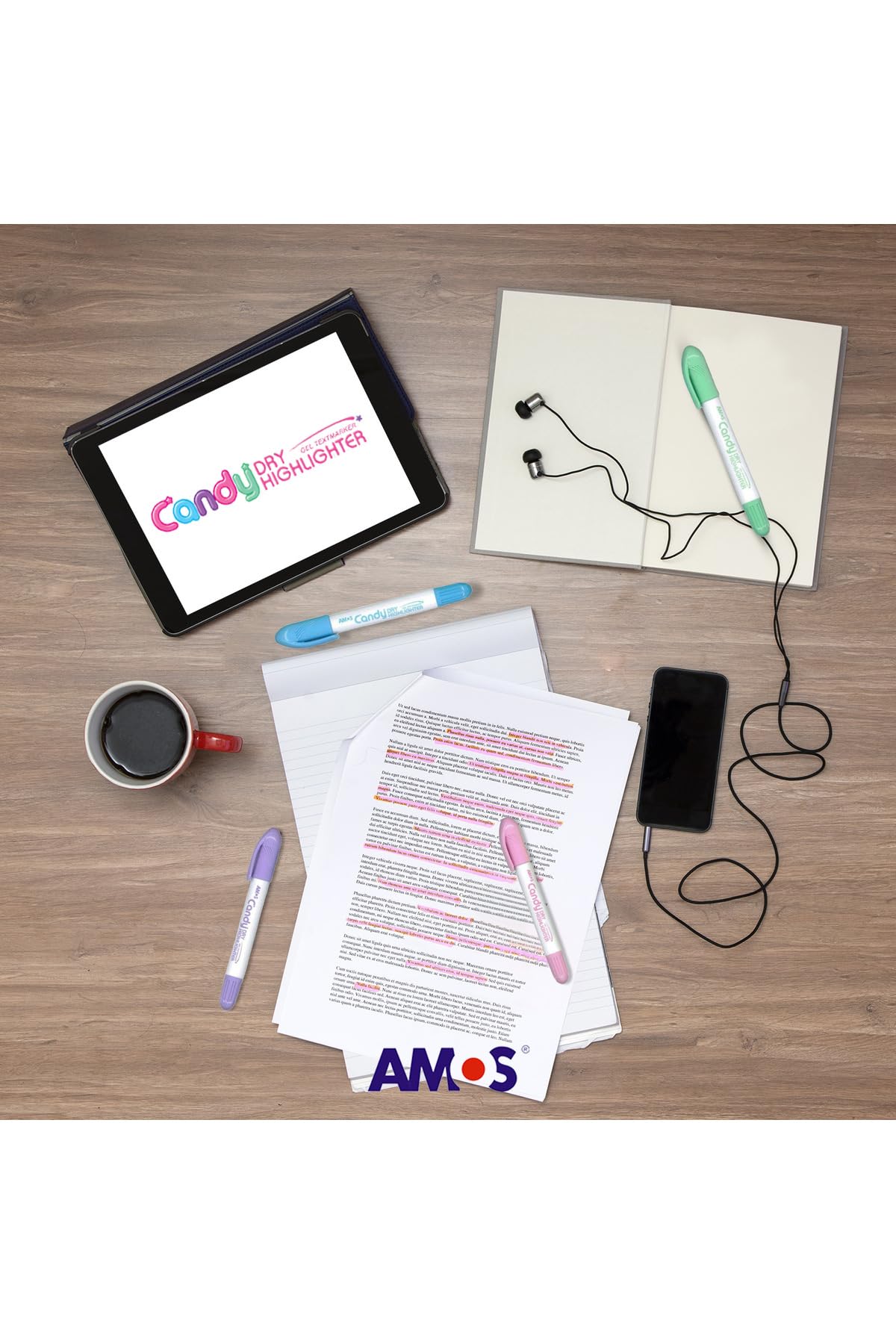Amos Dry Highlighter-4 Colours Blister-Made In Korea (Candy|Pastel Colours),Multi-coloured 3