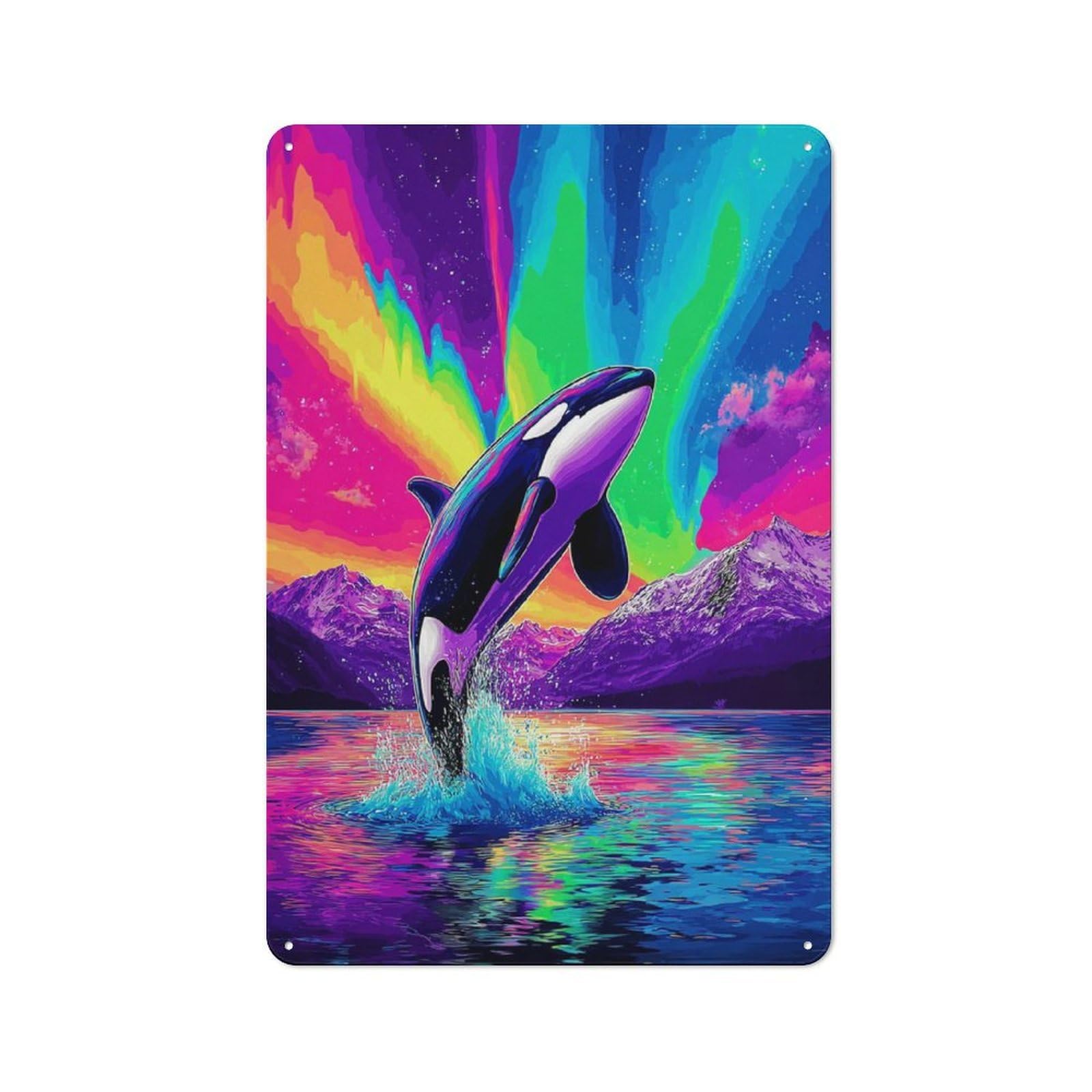 Junmoney Orca Leaping In Rainbow Waters -1 Retro Printed Metal Sign 30X20cm For Living Room Wall, Wall Decor For People Reorganising Living Room