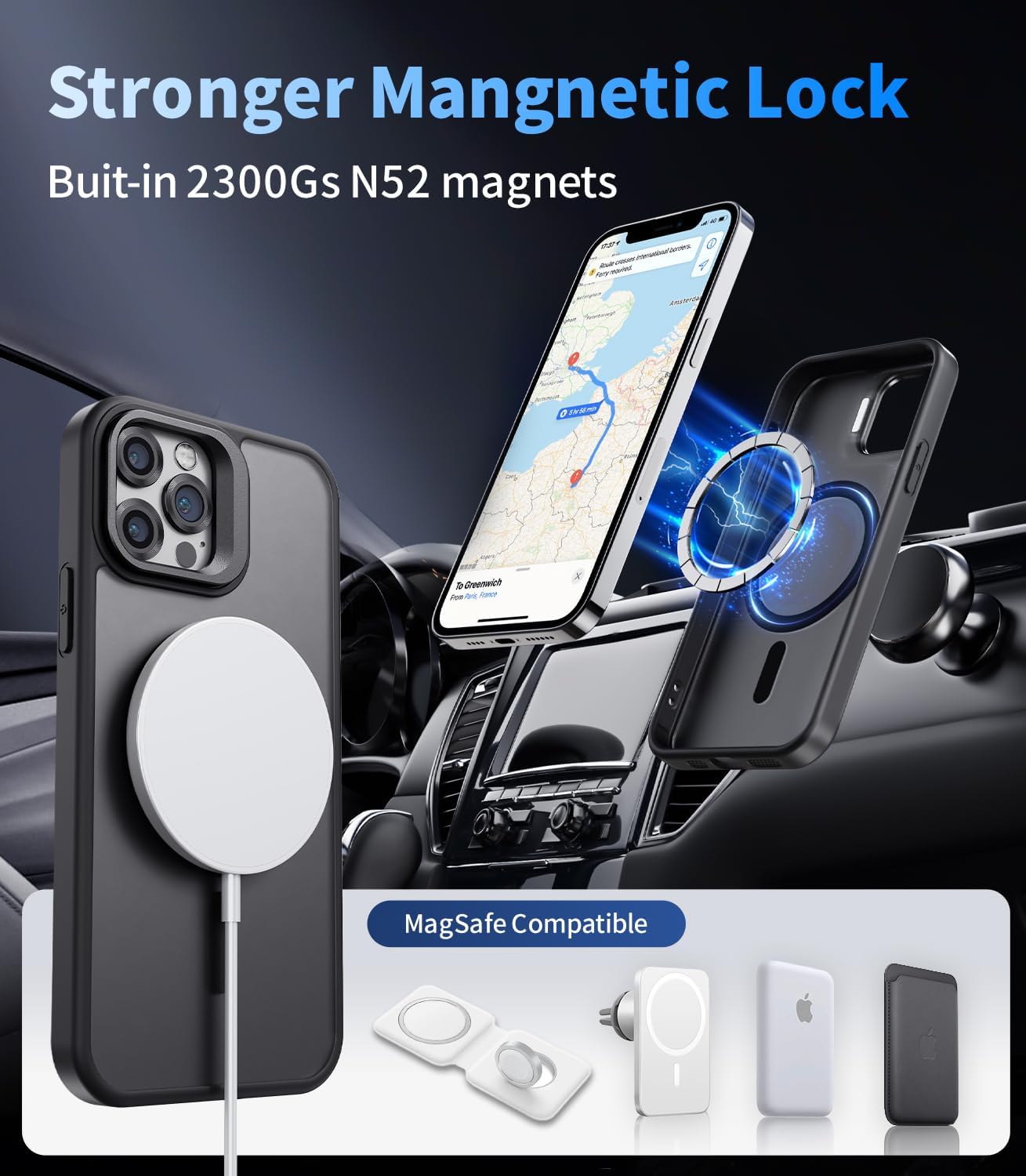 Magnetic for iPhone 12 Pro Max Case with Stand, Compatible with Magsafe, Military Protection & Camera Lens Protector Translucent Matte Case, Black - Image 3