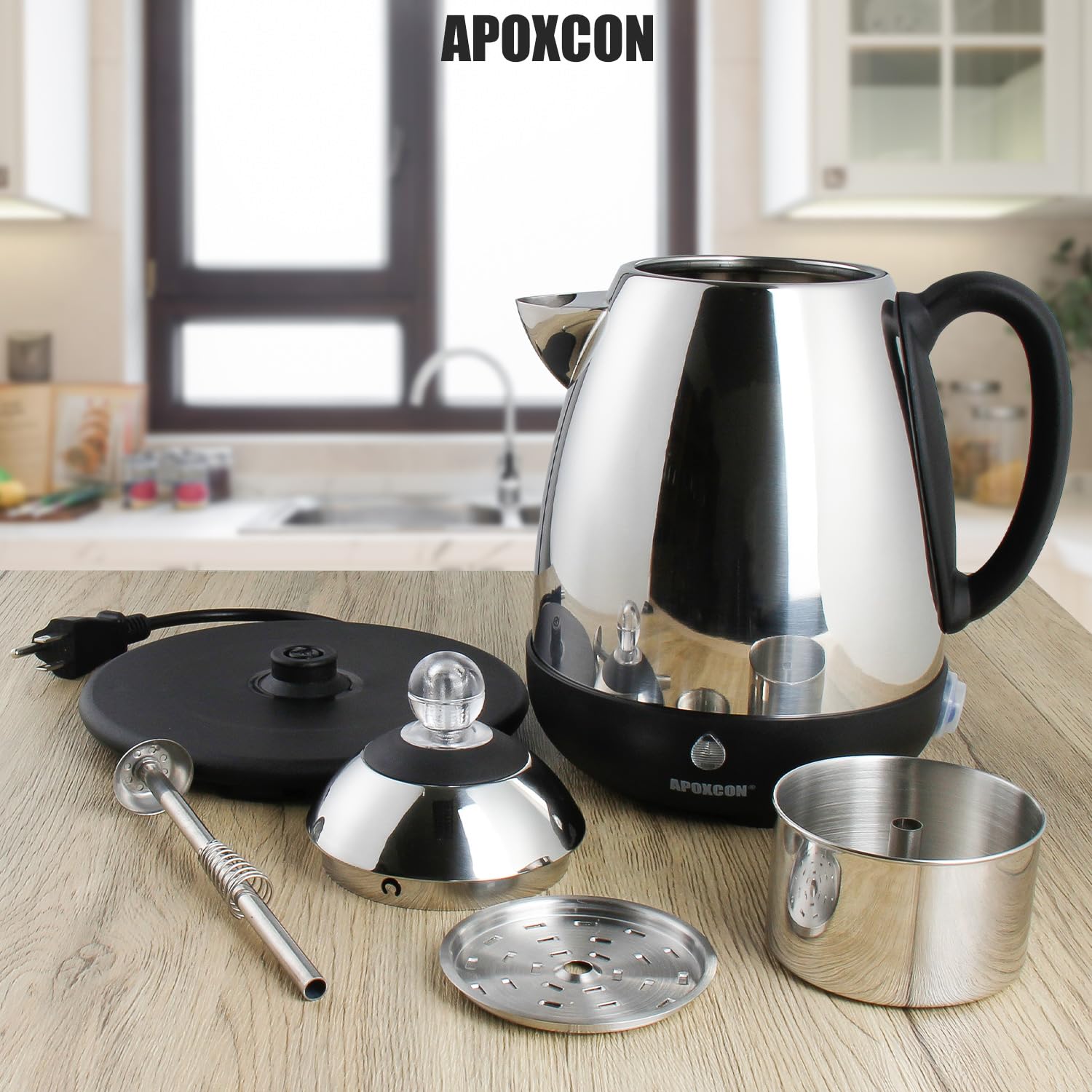 Cafetera eléctrica de acero inoxidable APOXCON 10 tazas inalámbrica