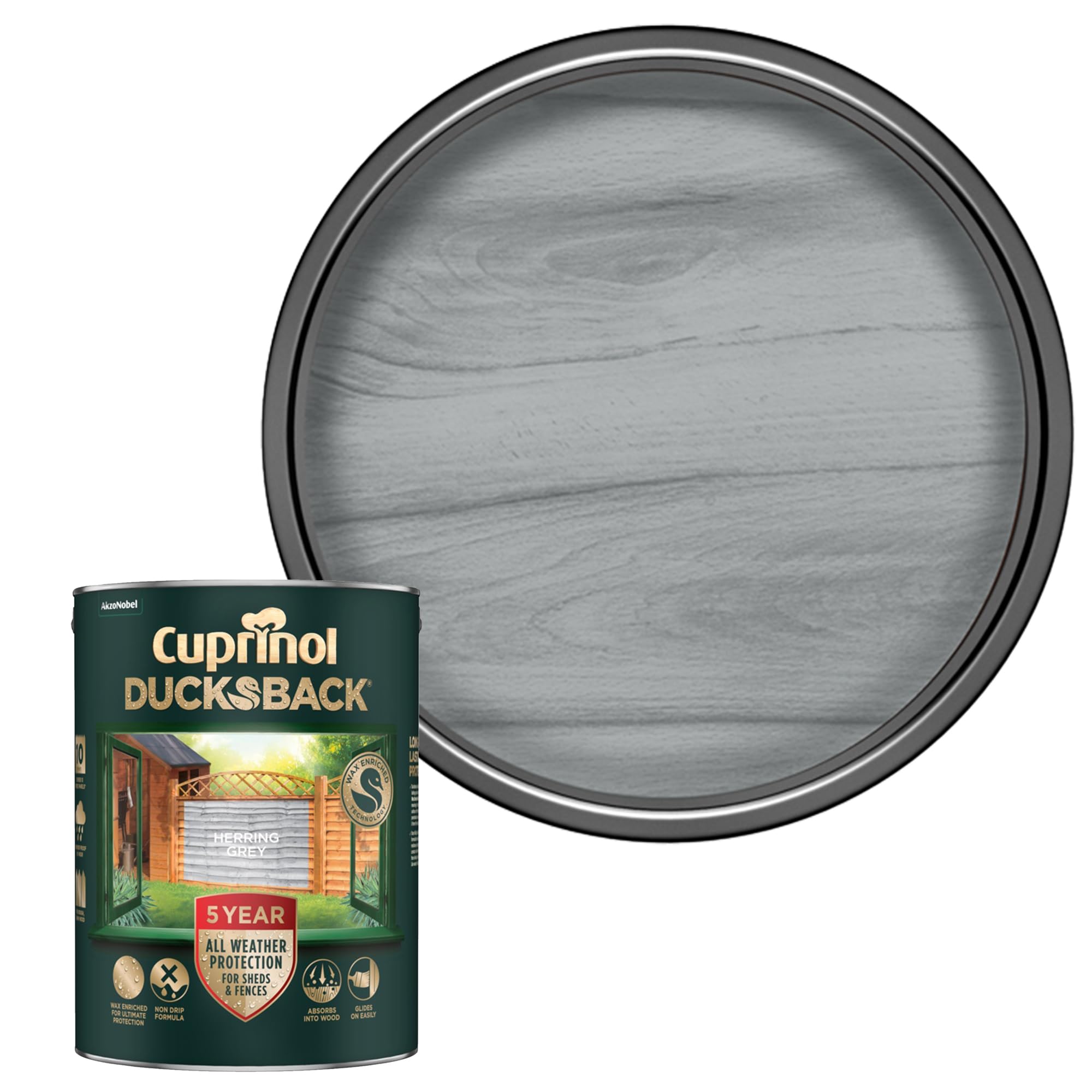 SAVING HUB Ducksback Fence Paint 5L - Garden Fence&Shed Paints - Non Drip Formula, for Rough Sawn Wood - Water Repellent Frost Protection, Sheds Fences Paint - Wooden Fences Paints (Herring Grey)