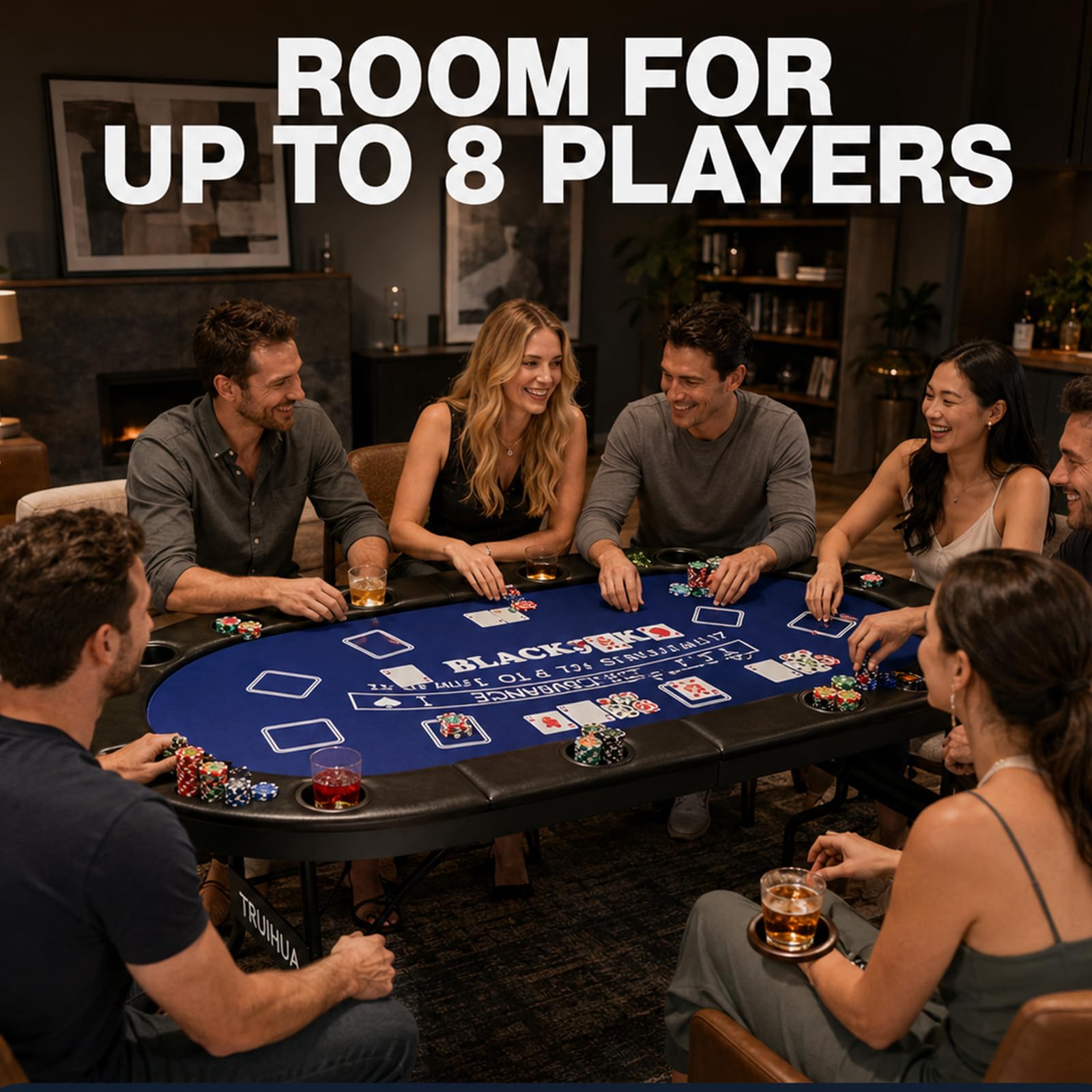 Tavolo da poker pieghevole da 180 cm per 8 giocatori, con 2 tappetini intercambiabili in feltro, guida imbottita e portabevande, Texas Hold'em e Blackjack