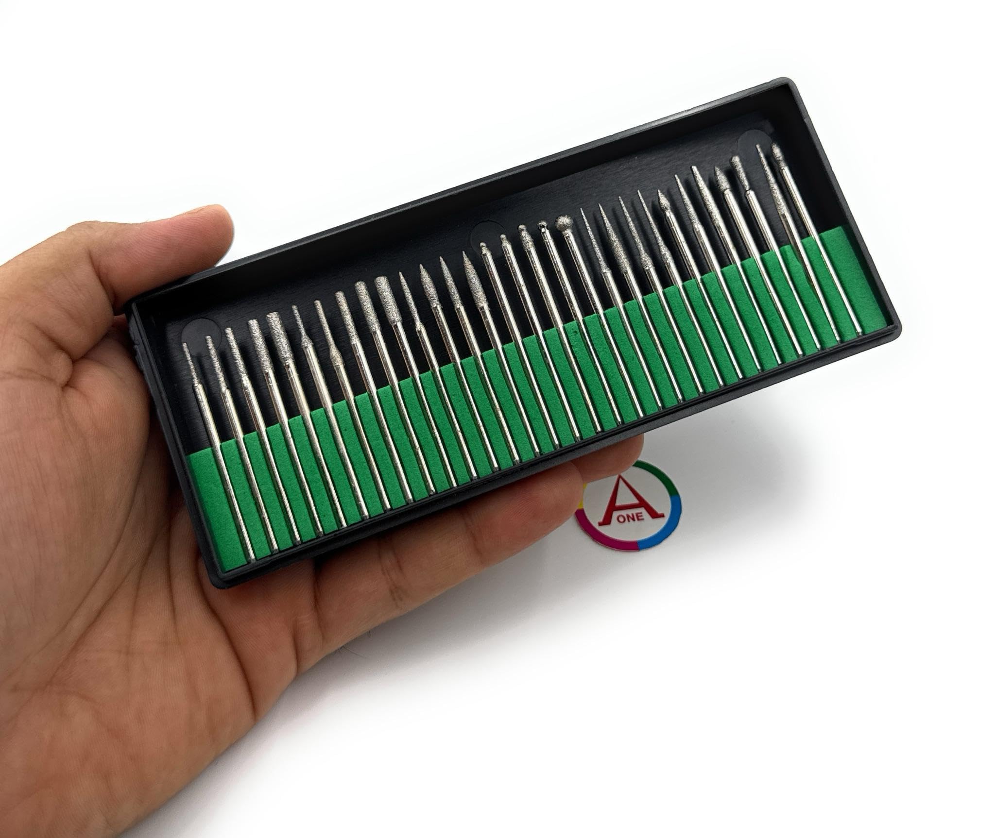 Aone Diamond Coated Bur Bit Set of 30 pieces Mandrel 2.3mm for Grinding, Engraving, Carving & Shaping on Metals, Wax, Plastic, Ceramic, Clay on Dental, Jewellery Making, Model Making, Hobby Crafts DIY