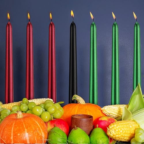 Juego de 7 velas Kwanzaa de color rojo, negro y verde, velas cónicas para decoración de mesa de iglesia para decoración de celebraciones de Kwanzaa,