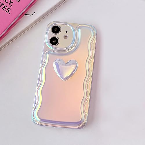 Miniatura 4 de Qokey Funda para iPhone 11 de 6.1 pulgadas, lindo marco de onda de corazón 3D, TPU suave, brillante, láser, luz colorida, con purpurina, para iPhone