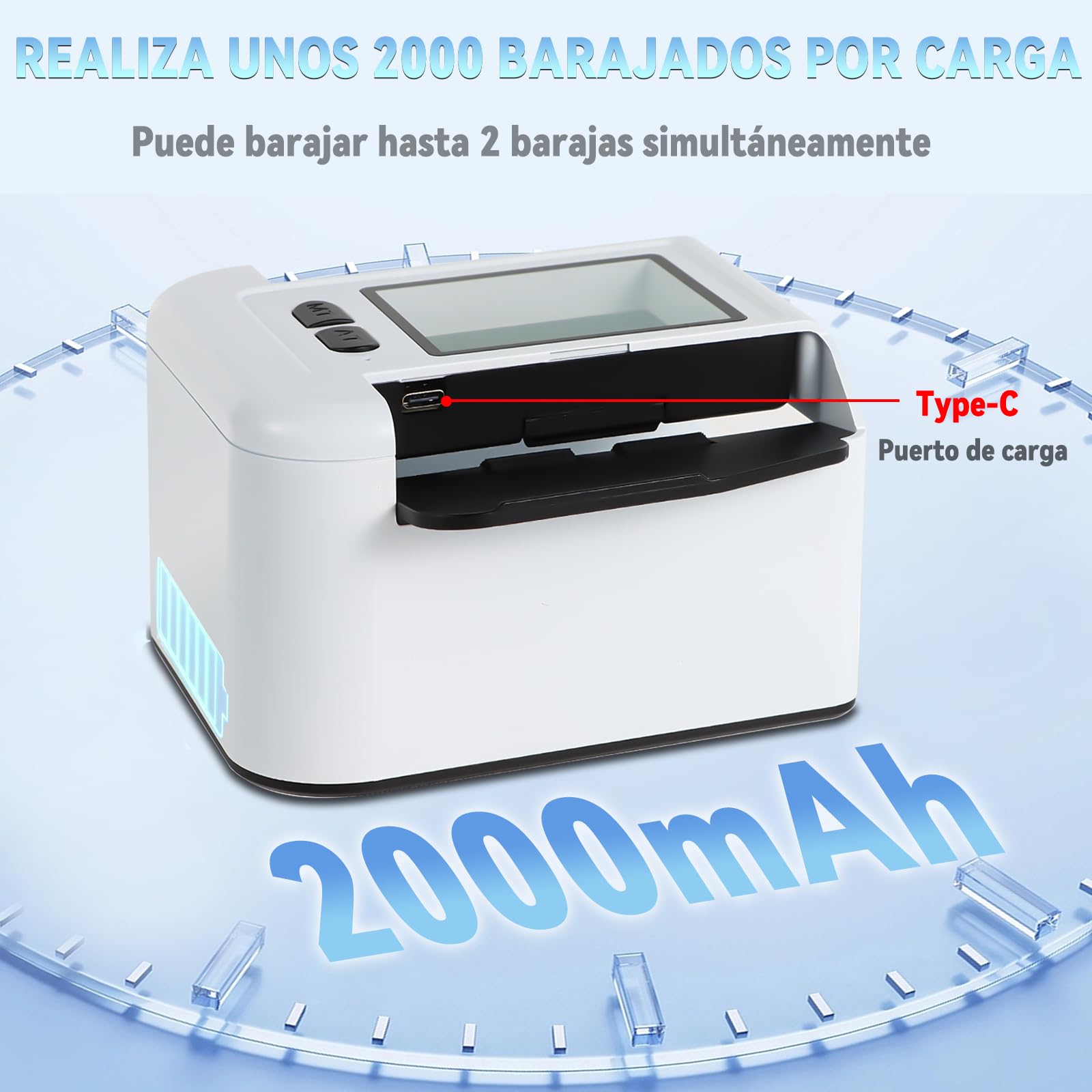 Mezclador automático de cartas eléctrico, 2000 mAh, mezcladora de cartas para UNO, juego de cartas de póquer, Skip BO, Phase10 para celebraciones familiares y viajes (blanco-1)
