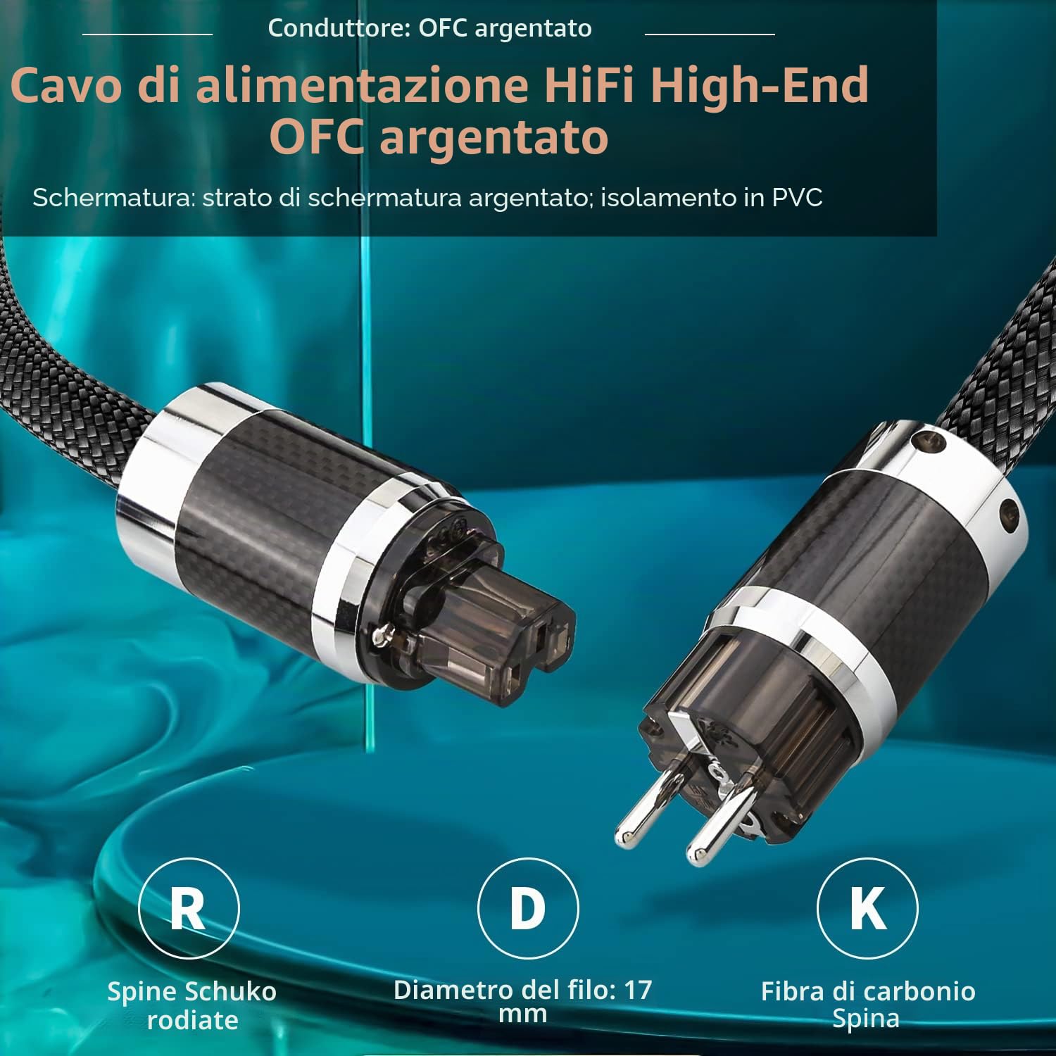 Tertullus Cavo di alimentazione HiFi High End C15, cavo di alimentazione HiFi, cavo per dispositivi freddi con spina Schuko e spina per dispositivi freddi (E860, 1,5 m)