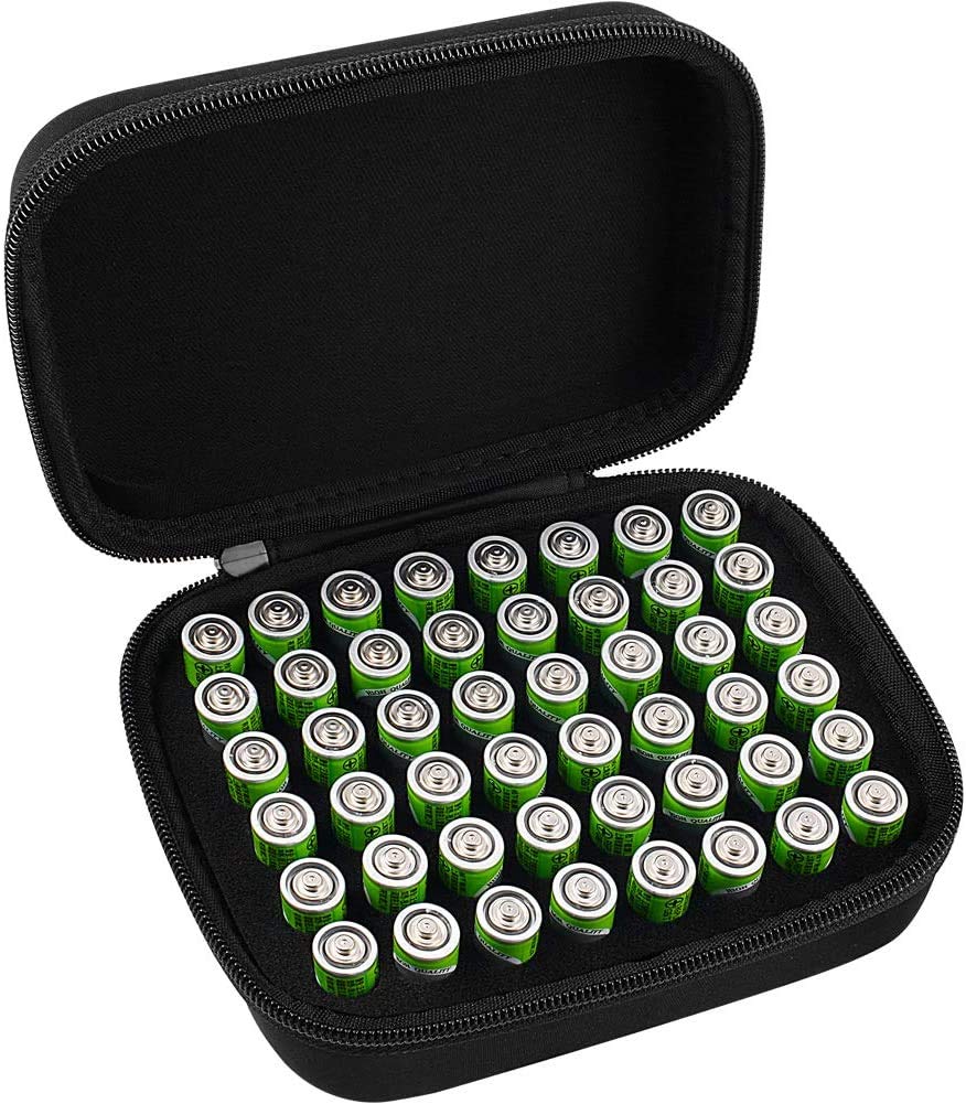 Comecase - Caja organizadora de batería Dura para 48 Pilas AA C D 9 V, Color Negro