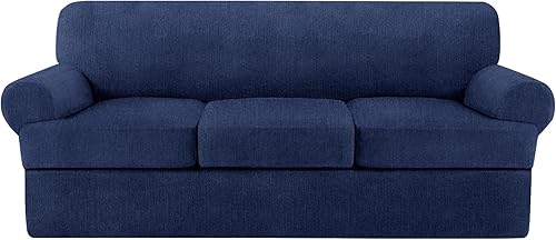 Miniatura 11 de Fundas para sofá de 3 piezas con cojines en forma de T, funda elástica para sofá, fundas para muebles con 2 fundas individuales para cojines en Azul