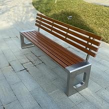 LITFAD Outdoor Indoor Bench Stainless Steel Metal Park Bench with Waterproof Brown Wood Seating Modern Garden Bench for Patio, Lawn, Yard, Porch - Type E 79" L x 16" W x 31" H