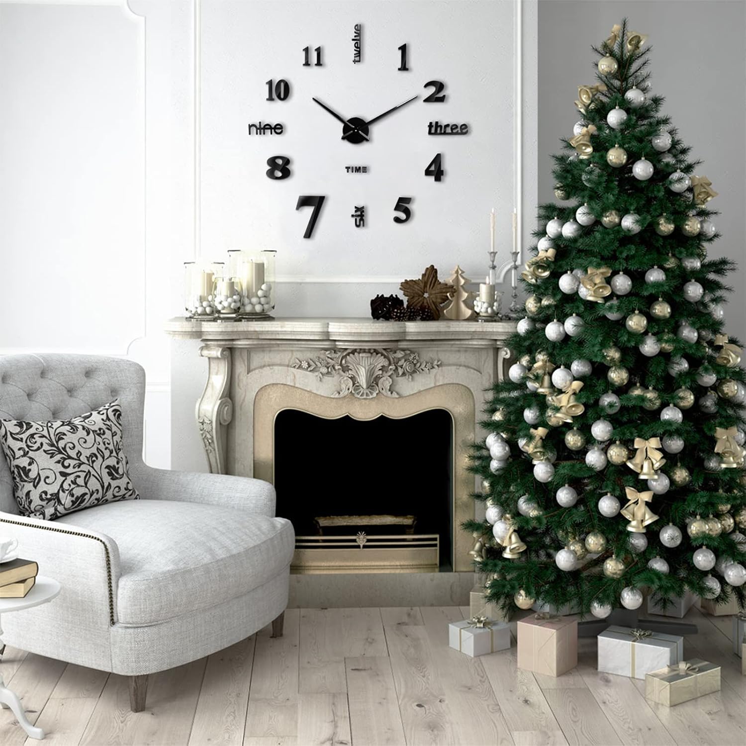 SOLEDI Wall Clock for Living Room Decor Large Modern Wall Clock for Blank Wall Easy to Assemble, Adjustable Size, Frameless DIY 3D Mirror Wall Clock Sticker (Black)