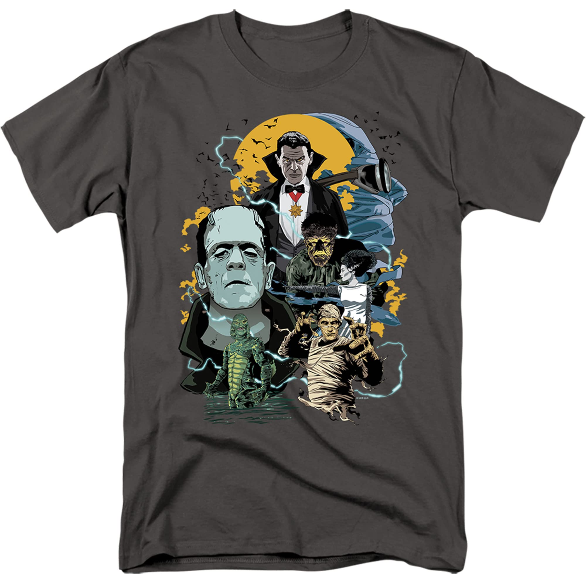 Cotton SoulUniversal Monsters Mash Unisex T Shirt, Charcoal