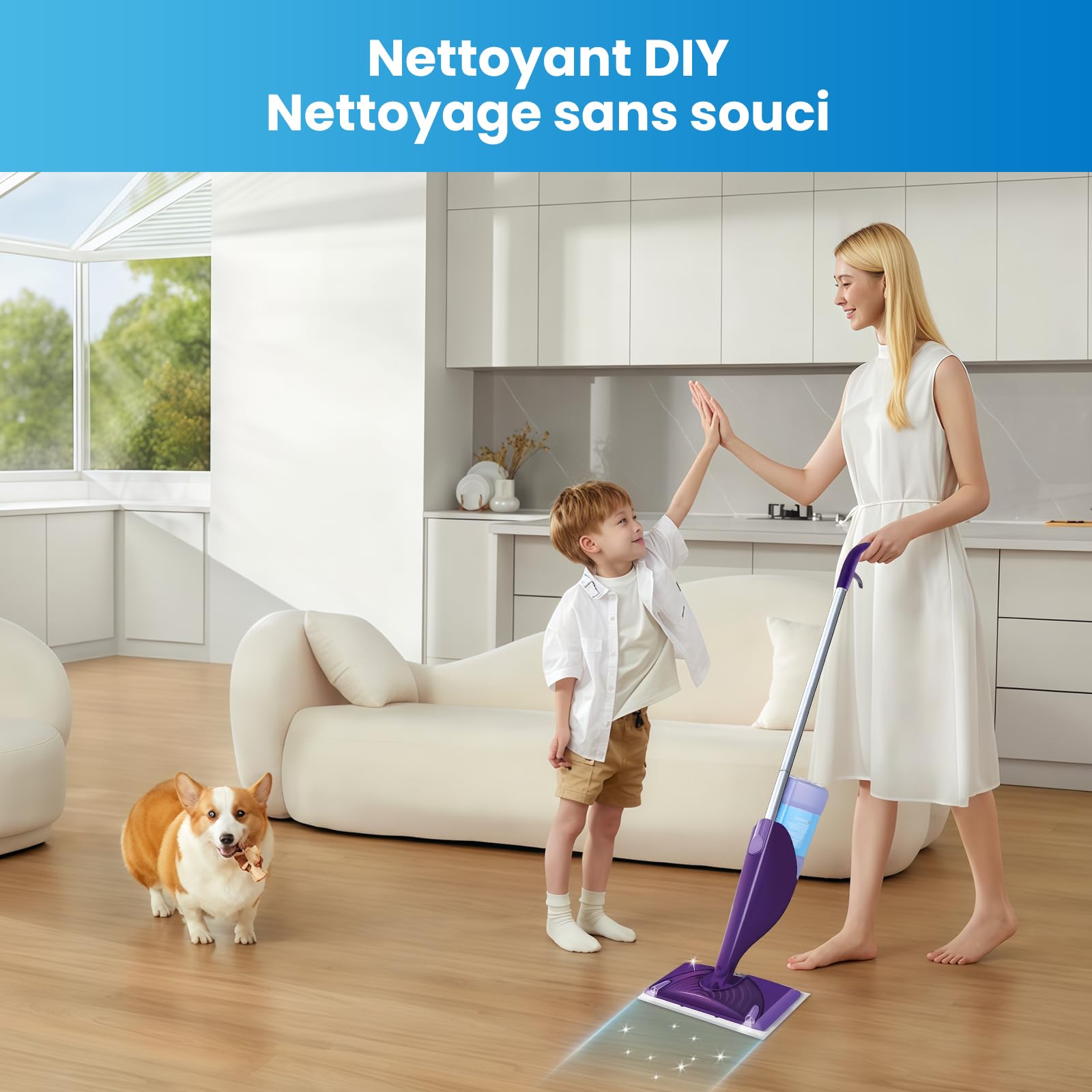 Bottiglia di ricarica riutilizzabile per Swiffer WetJet Kit Spray Mop, 1250 ml, include 1 bottiglia, 1 imbuto in silicone 5 guarnizioni, non contiene agenti detergenti