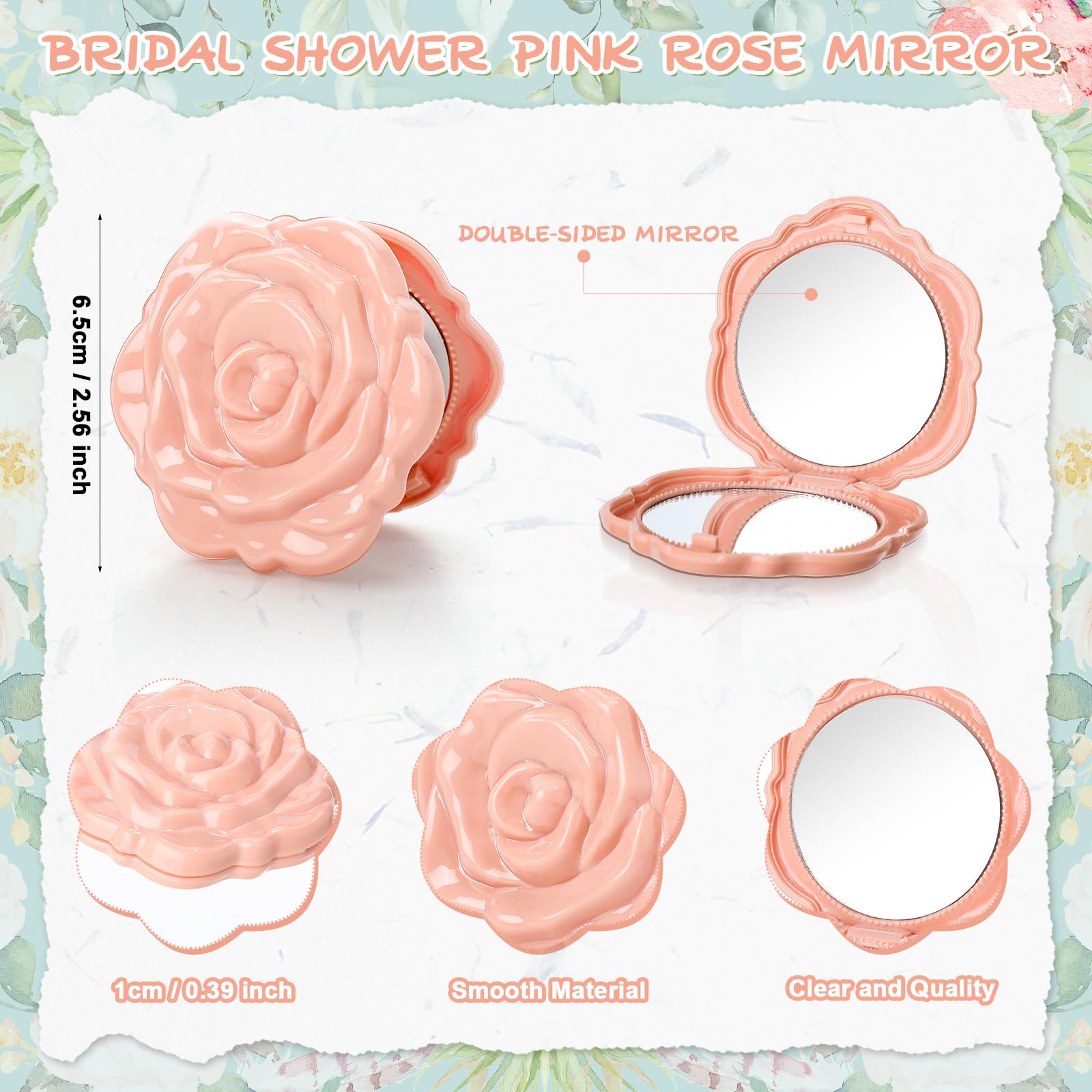 FoldTier 30 Sets Brautparty-Gastgeschenke für Gäste, kleine Rose, Kompaktspiegel, Großpackung, Hochzeitsgeschenke, Dankeskarten und Organza-Beutel, Hochzeitsfeier, Gäste, Souvenir, Geschenk (rosa