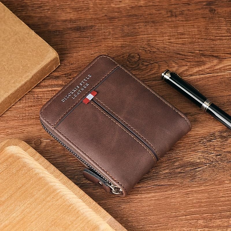 1pc Stylish Short PU Leather Wallet For Men, With Zipper Coin Pocket, Featuring A Multi-functional Patchwork Design With Multiple Card Slots2